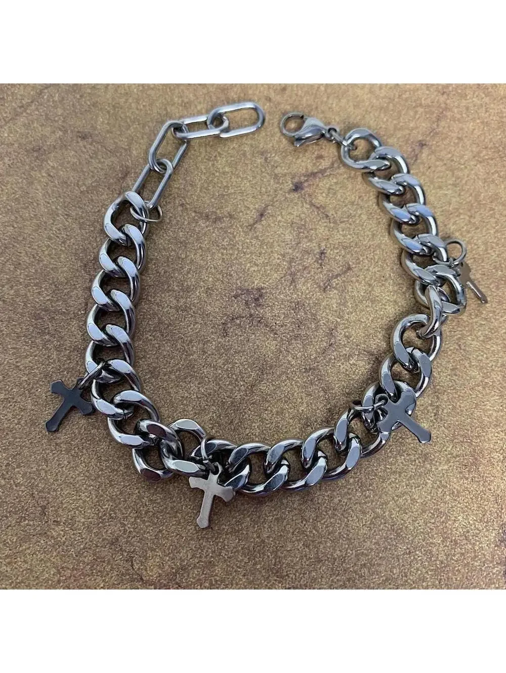 Y2k 2000s style Silver Stainless Steel Heavy High Quality Cuban Link Cross Penda